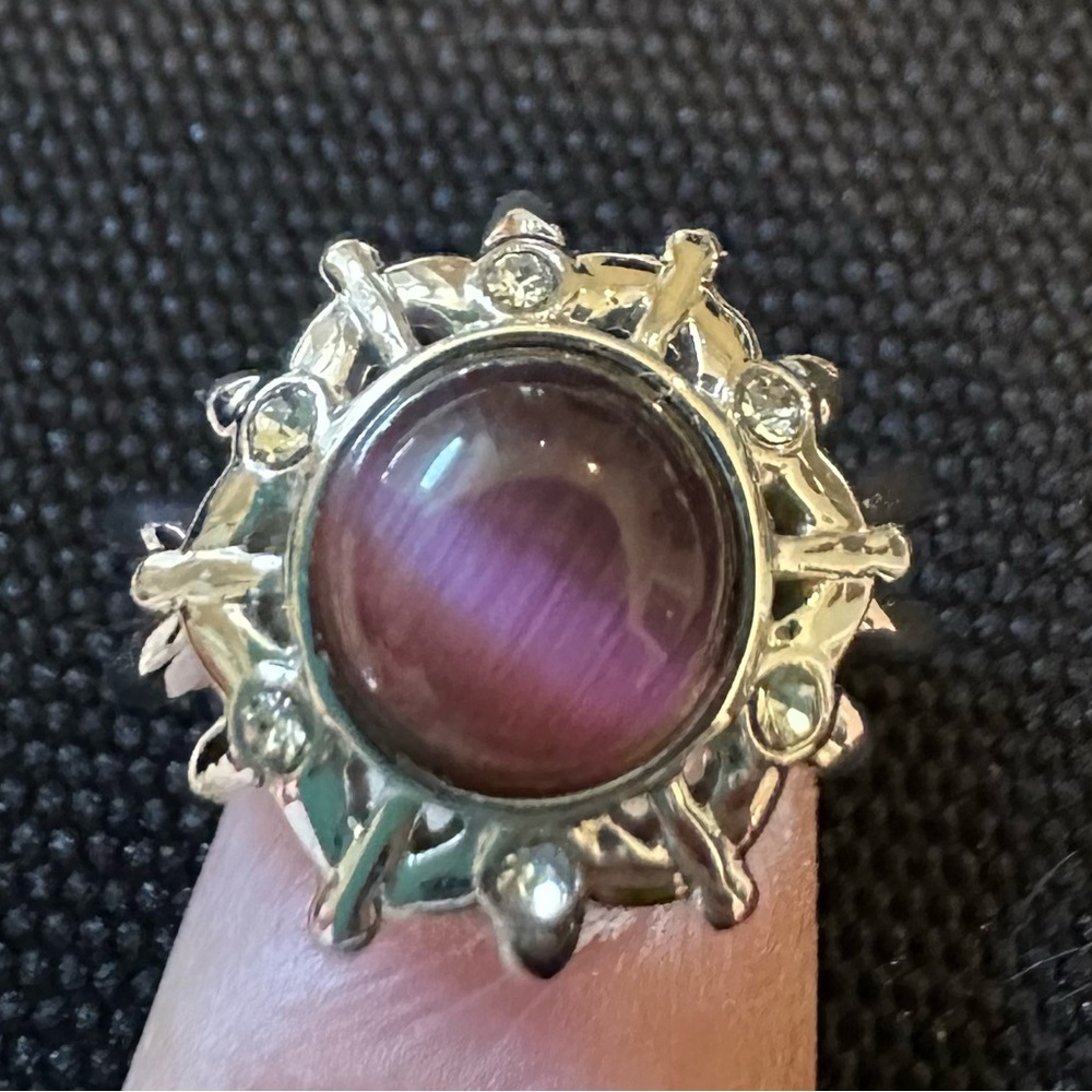LIA SOPHIA Purple Cat Eye and Silver Ring Sz 7